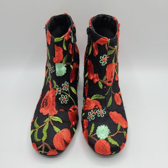 Qupid Floral Embroidery Black Boots Sz 5 - Picture 2 of 10